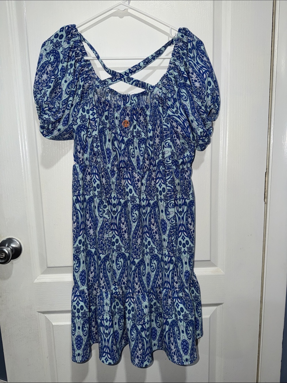 Simply Southern Blue Paisley Puff-Sleeve Midi Dress
